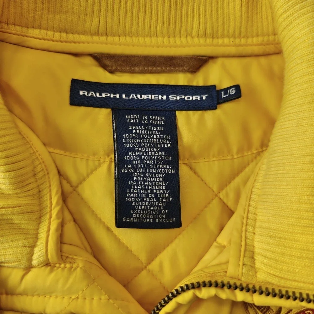 Ralph Lauren Sport Essex Crest Equestrian Vest Quilted Yellow Suede Sz Large - Picture 5 of 10